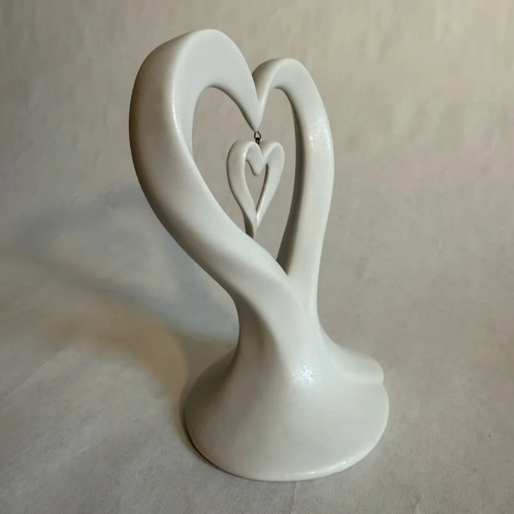 Elegant White Porcelain Double Heart Figurine NWT